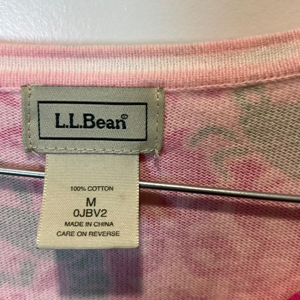 LL Bean Lobster Crab Print Cardigan Sweater Pink Green Cotton Size‎ M Coastal - Picture 2 of 7